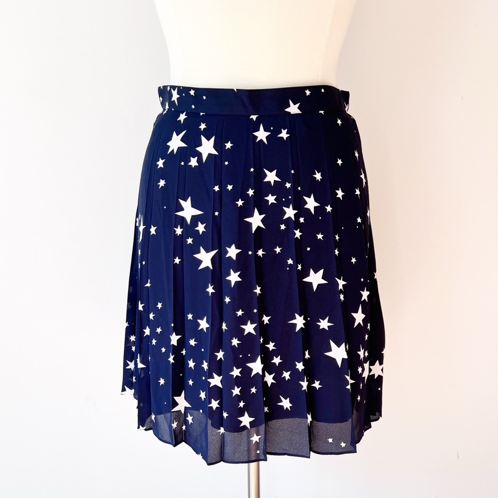 NWT J. Crew Navy Star Skirt Pleated Midi‎ Dark Blue Chiffon Fully Lined